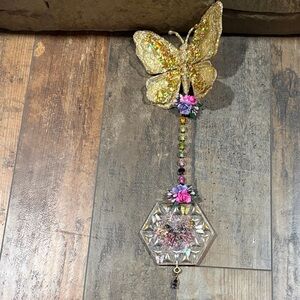 Gold Glitter Butterfly Wall Hanging with resin butterfly potion Floral Accents
